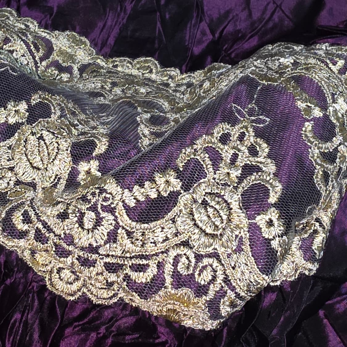 미국빈티지)퍼플 새틴 골드레이스 v넥 파티연말 벌룬 맥시 민소매드레스 상품이미지5