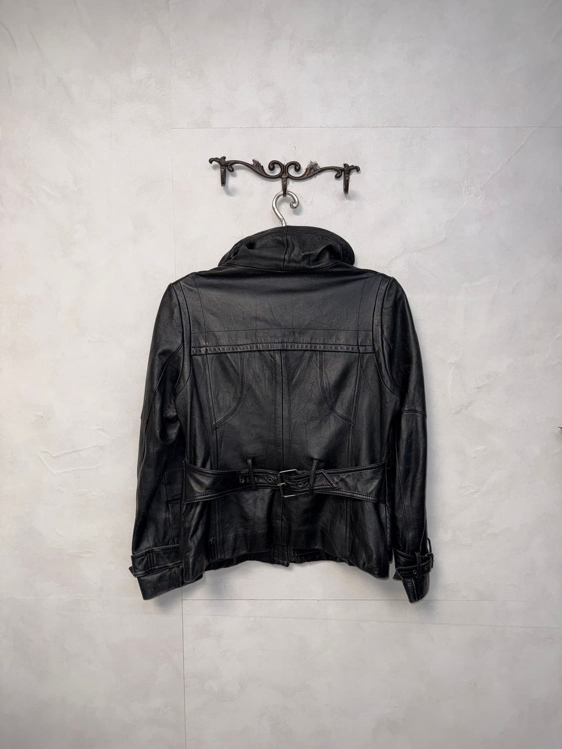 Black lamb skin high neck button jacket  상품이미지3