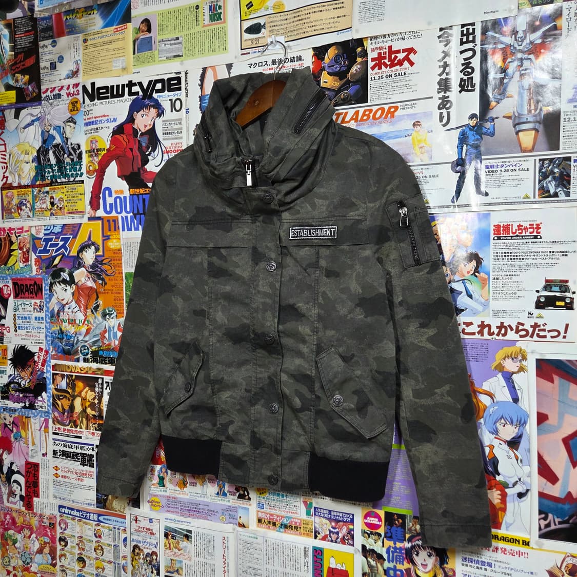 빈티지 밀리터리 카모 코튼 하이넥 블루종 집업 상품이미지2