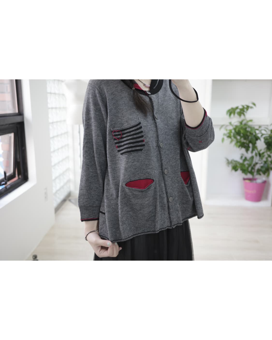 EB heart red stripe cardigan 상품이미지8