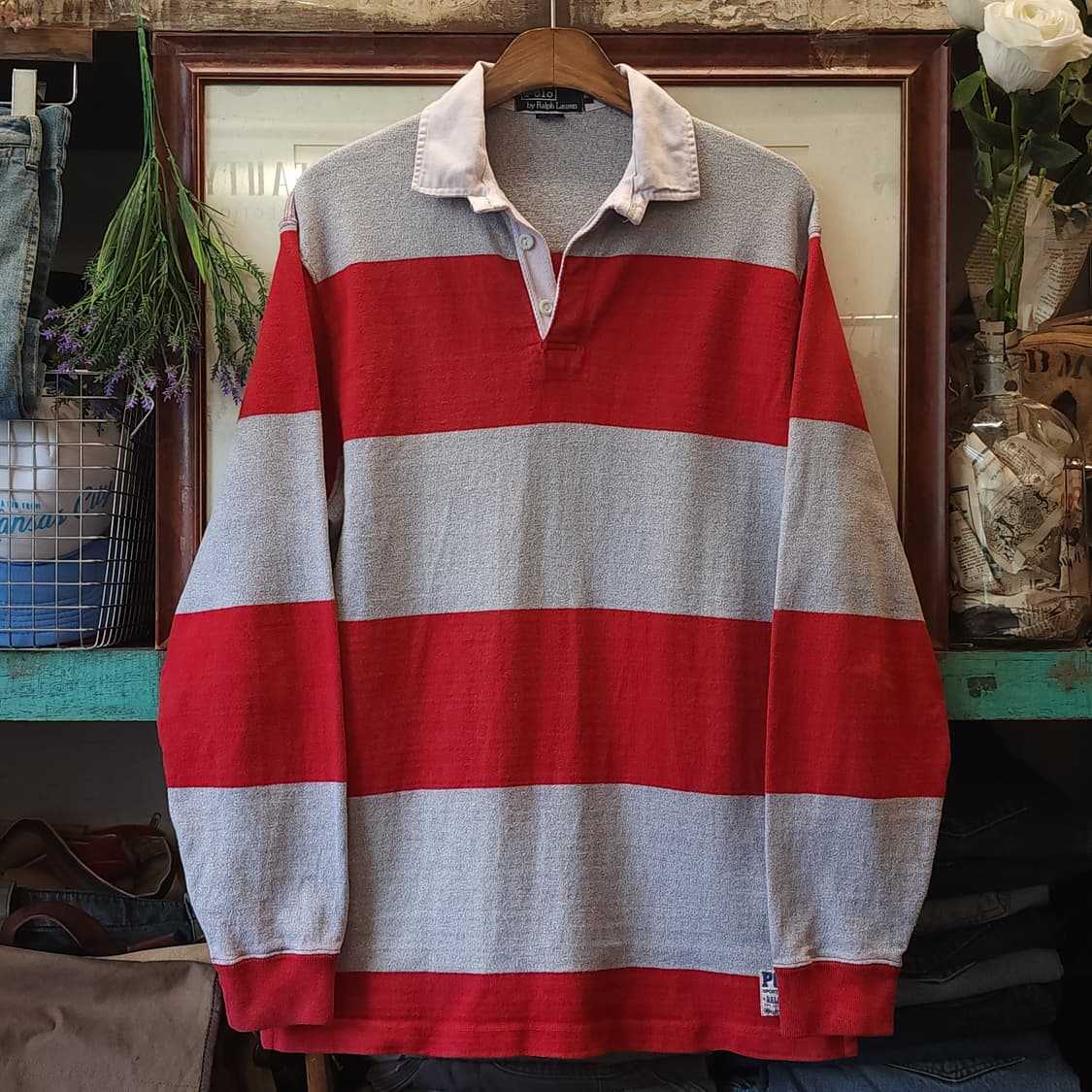 90s 폴로 럭비 카라티 헤비코튼 usa 메이드 빅 스트라이프 m 상품이미지1