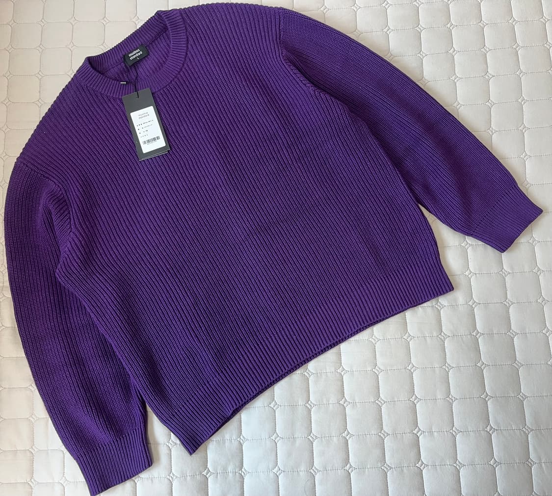 새상품) 무신사스탠다드 코튼 리브드 크루 넥 니트 퍼플 L 상품이미지1