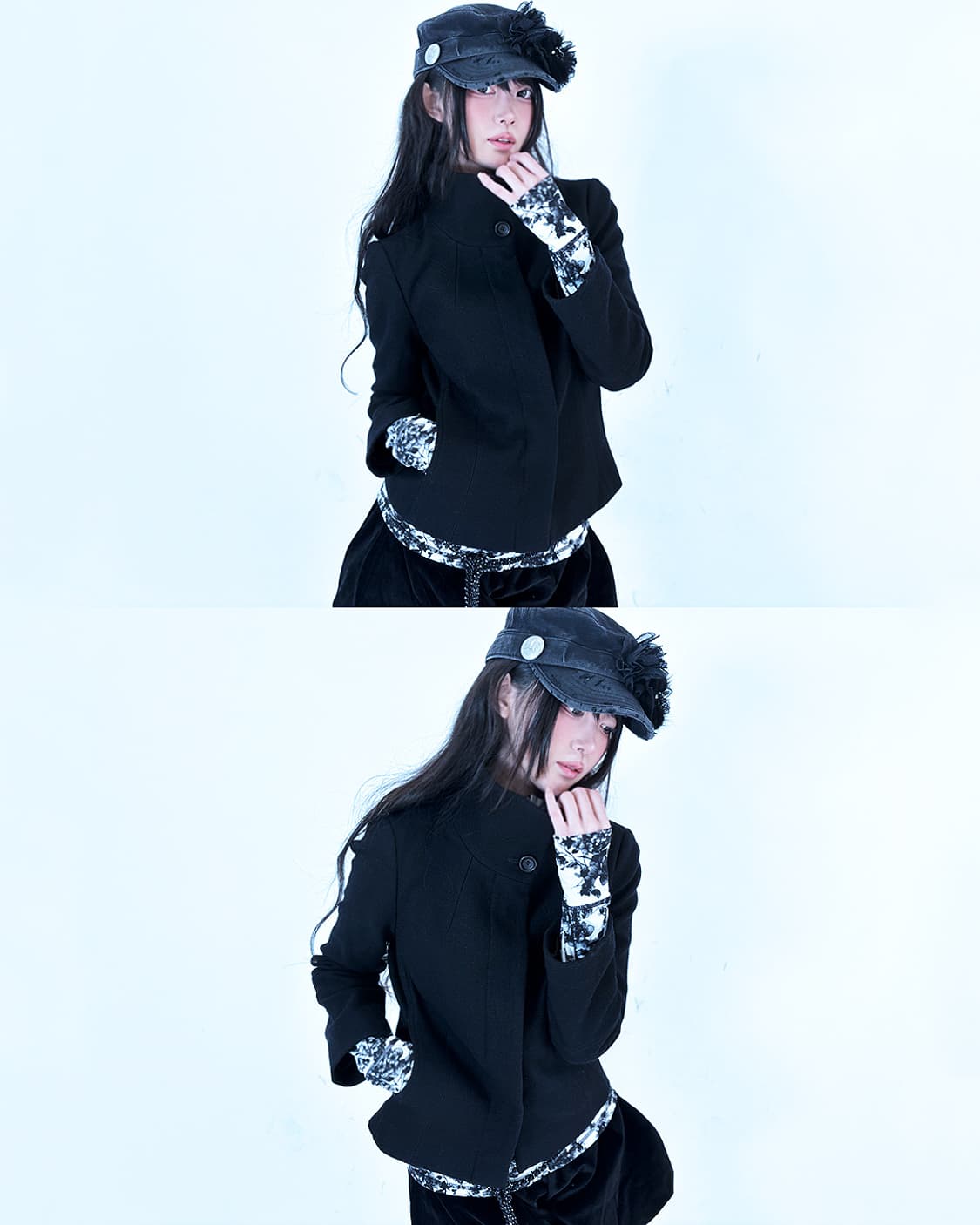 Black hidden button basic short coat 상품이미지3