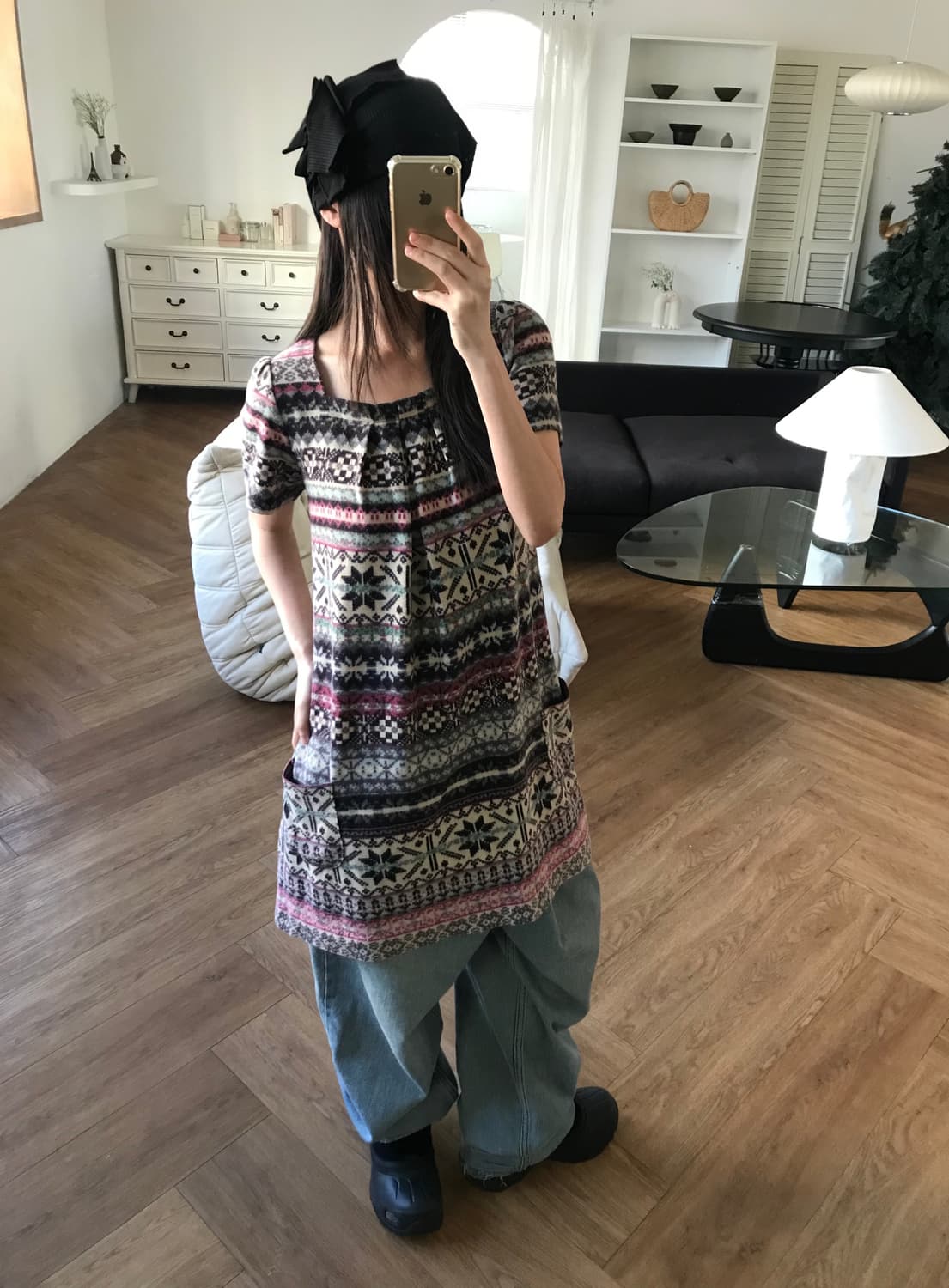  vintage pattern pocket one-piece 상품이미지1