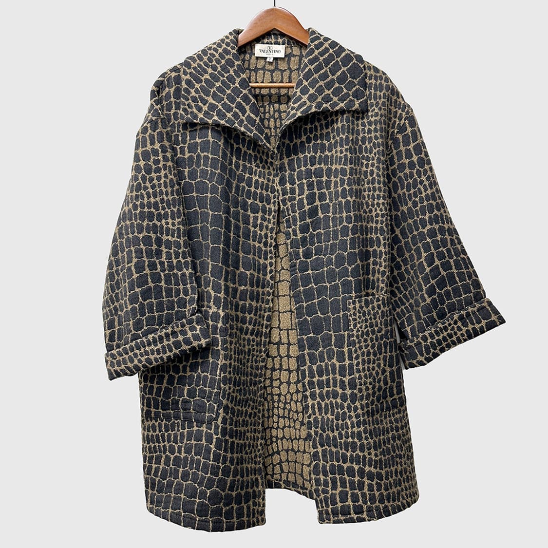 발렌티노 라나 울 100% 엘리게이터 크로커다일 패턴 오픈형 코트 상품이미지1