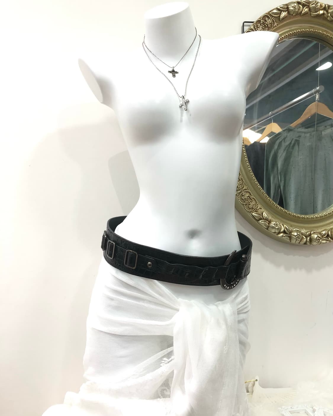 croc texture multi buckle harness belt   상품이미지4