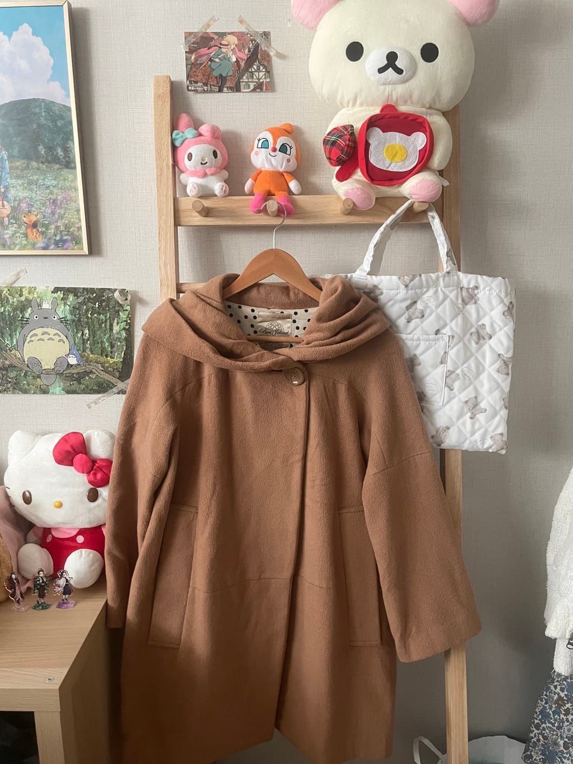 모리걸 빈티지 베이지 도트 후드 코트 🧡🤎 상품이미지1