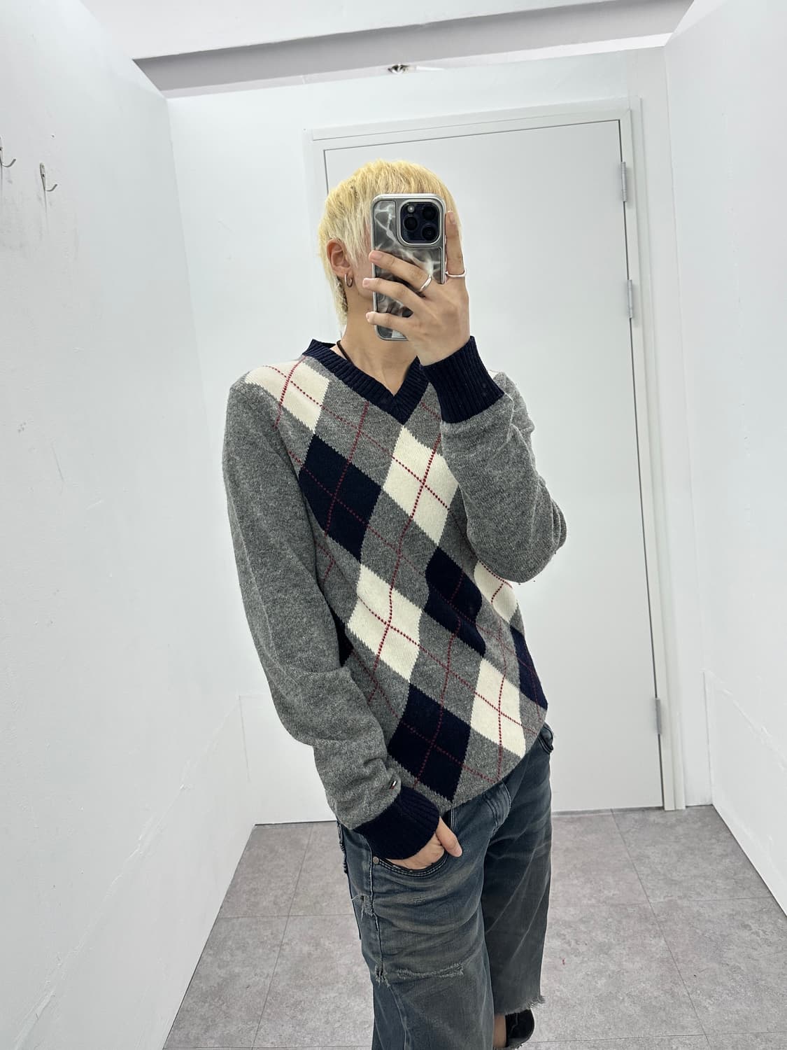 Tommy Hilfiger argyle pattern v neck kni 상품이미지2