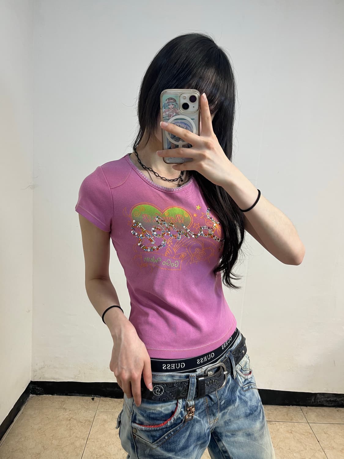 00‘s 키치 갸루 큐빅 프린팅 티셔츠 상품이미지1