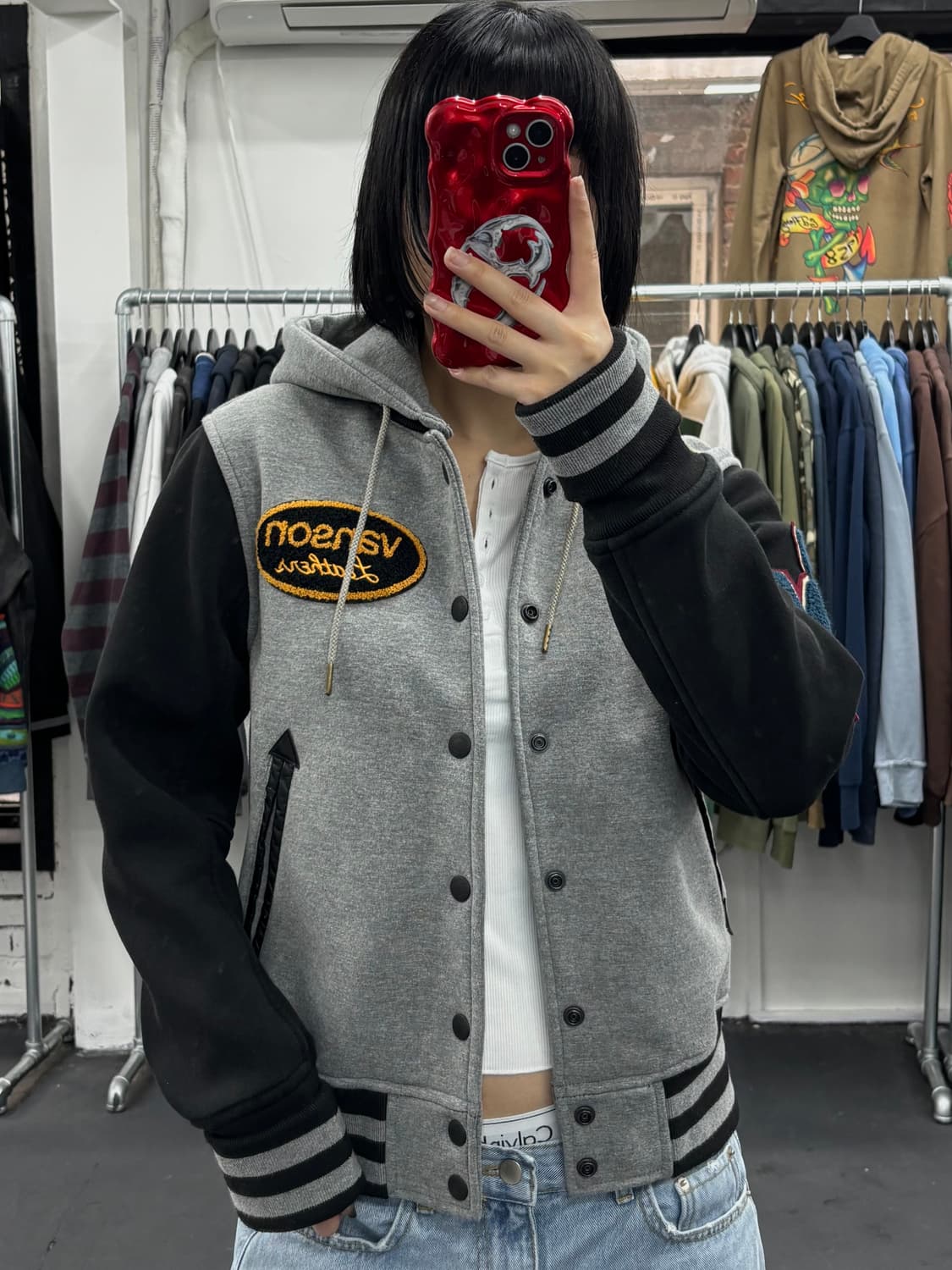 밴슨 레더 패치워크 후드 바시티 상품이미지5