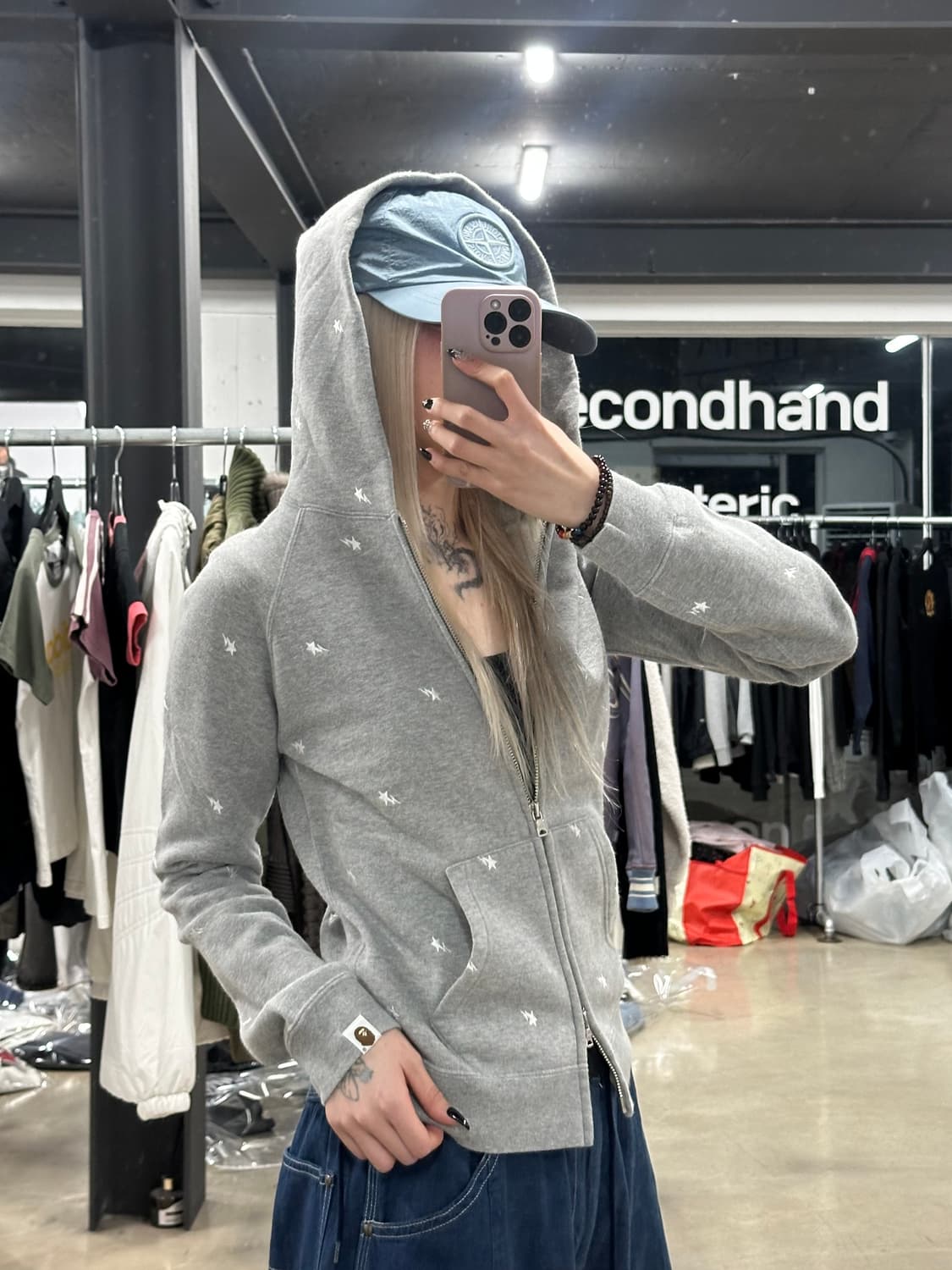 베이프 OG 스타 패턴 풀집업 후드 그레이 상품이미지1