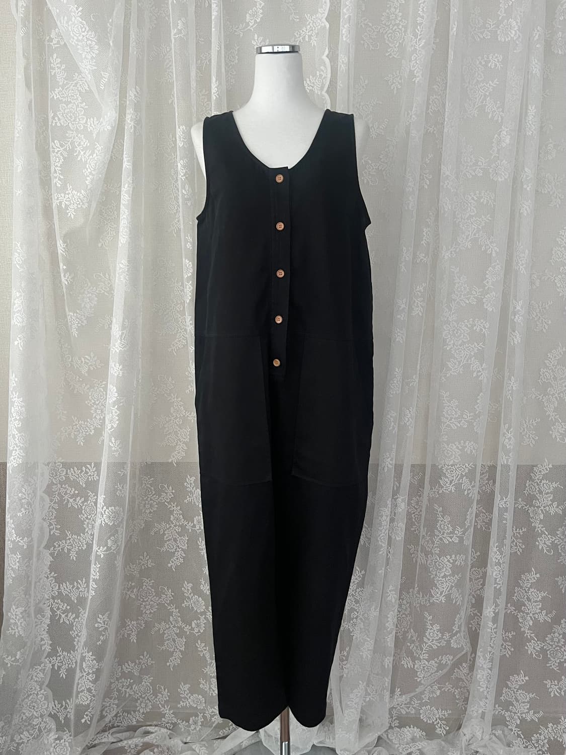 F) 스튜디오 톰보이 코튼 오버롤 팬츠 블랙 상품이미지1