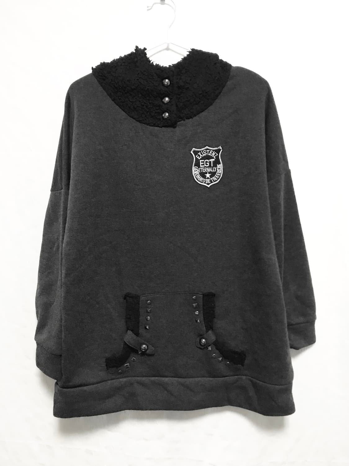 빈티지 펑크 날개 프린팅 스터드 후드 롱슬리브 탑 상품이미지2