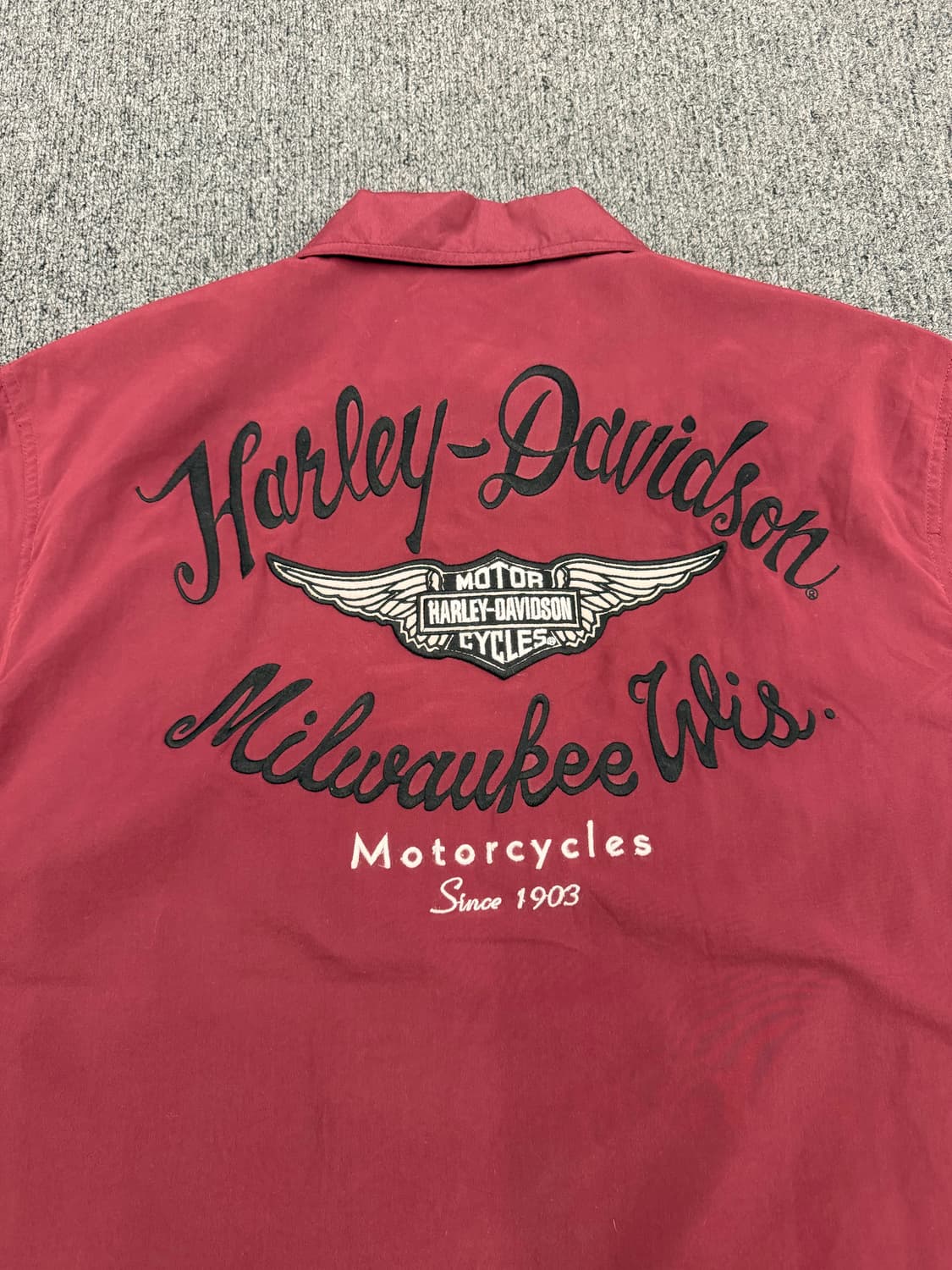 L)할리데이비슨 빈티지 자수 버건디 반팔 셔츠 상품이미지5
