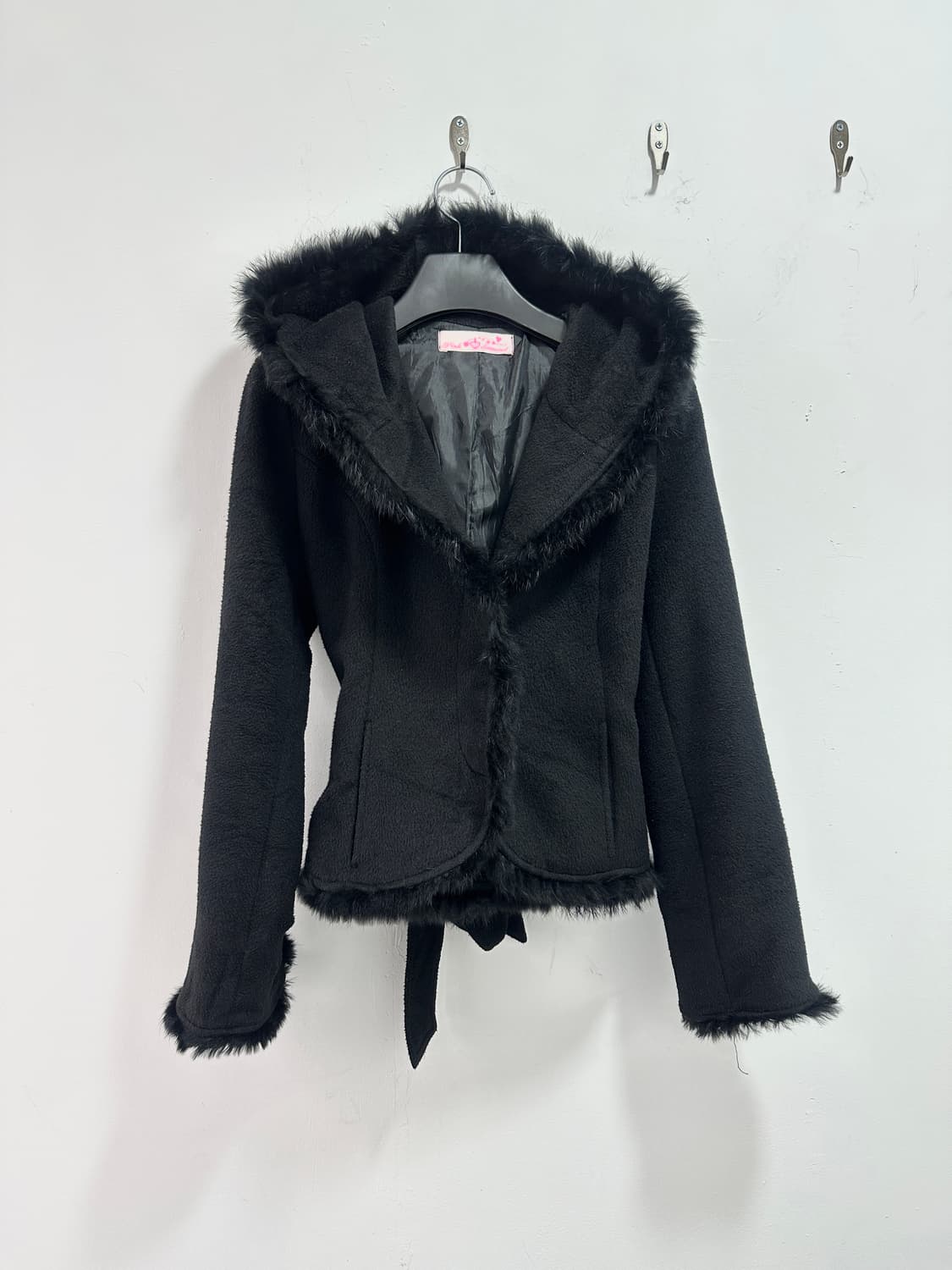 Black rabbit fur trimming ribbon jacket 상품이미지3