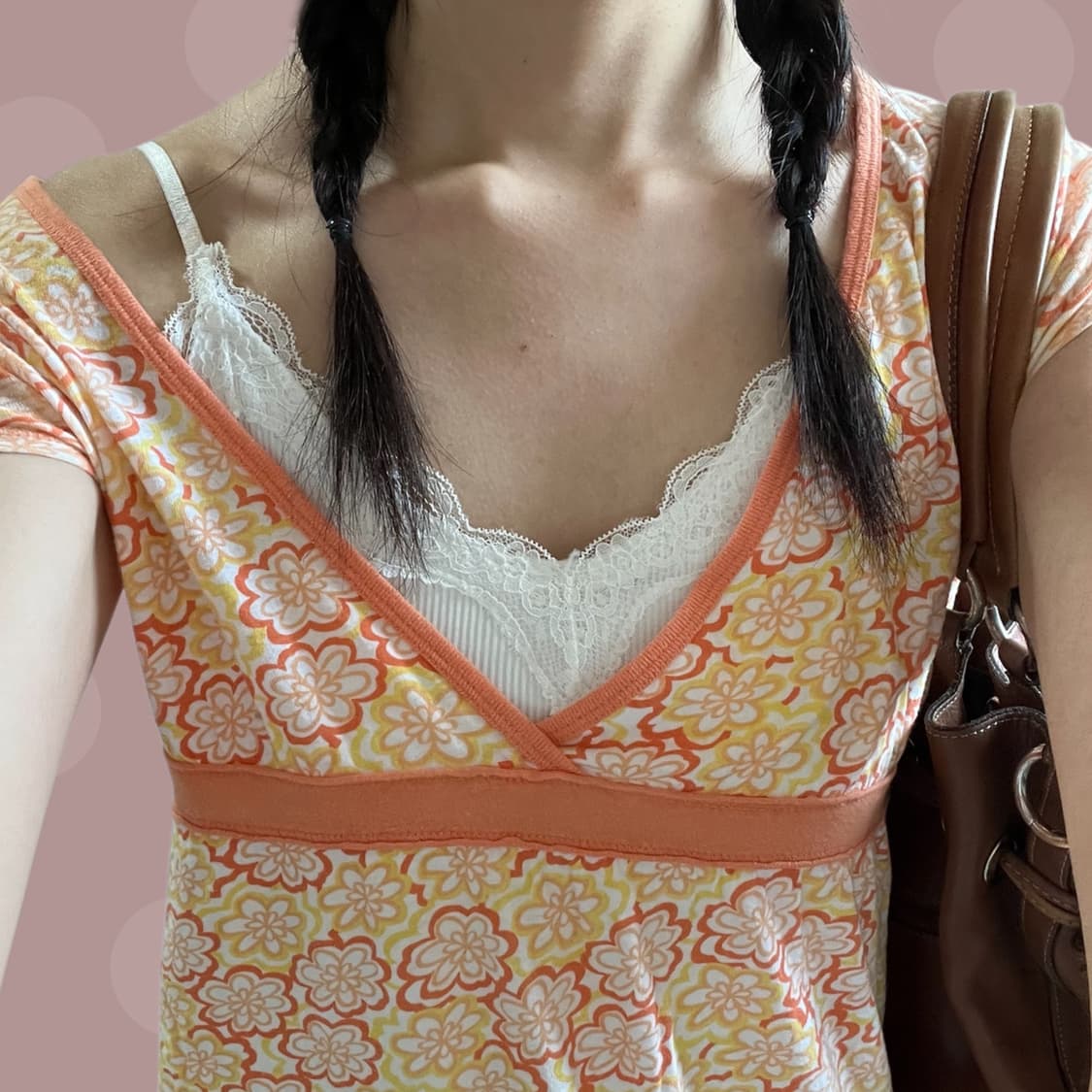 핀터깔 오렌지 플라워패턴 블라우스 상품이미지3