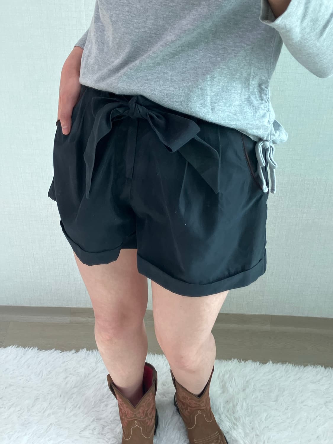 jpn vintage 블랙 리본 반바지 y2k 스트릿 갸루 펑키 fabr 상품이미지4