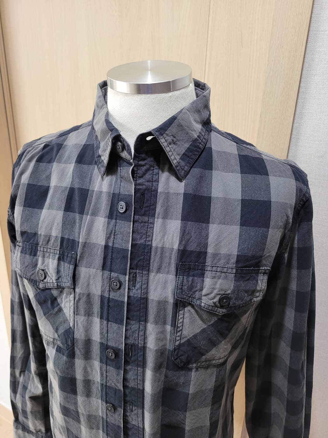 스텝 STAFF 남자 체크셔츠 100 다크그레이 상품이미지2