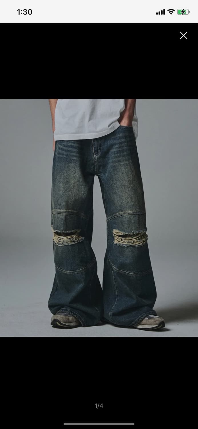 Camo Double Knee Flare Fit Denim Pants - 상품이미지1