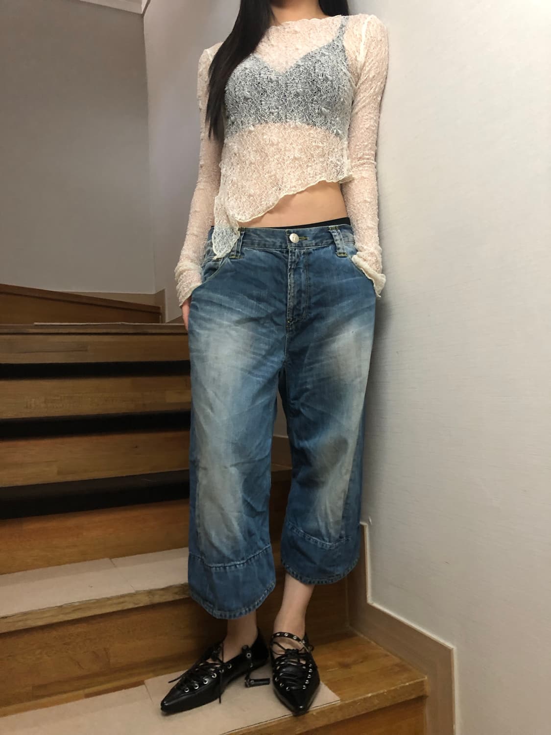 빈티지 에비수 데님 워싱 버뮤다 팬츠 상품이미지6