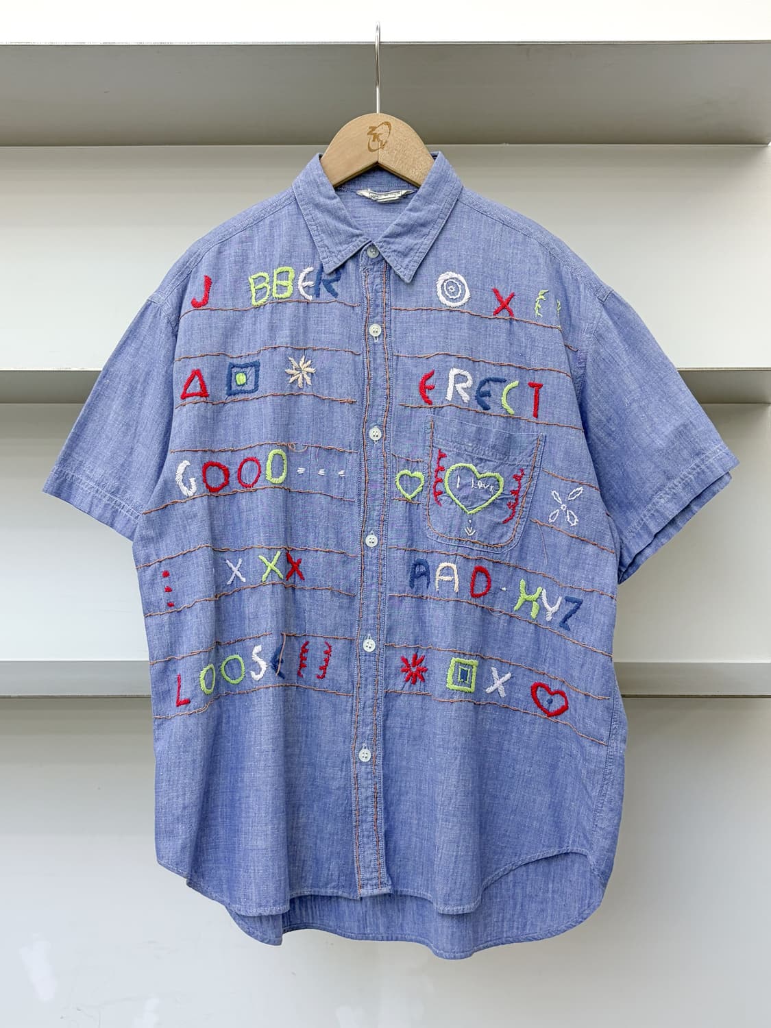 빈티지 90s 핸드 엠브로이더드 하프 셔츠 상품이미지1