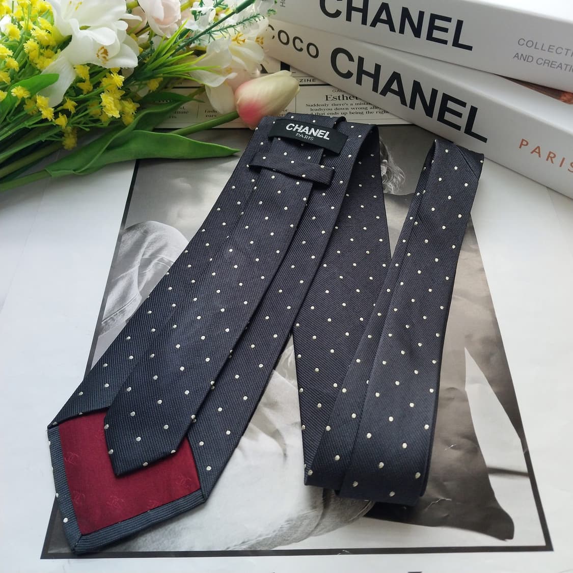 샤넬 실크 도트 넥타이 8cm B등급 K656
 상품이미지6