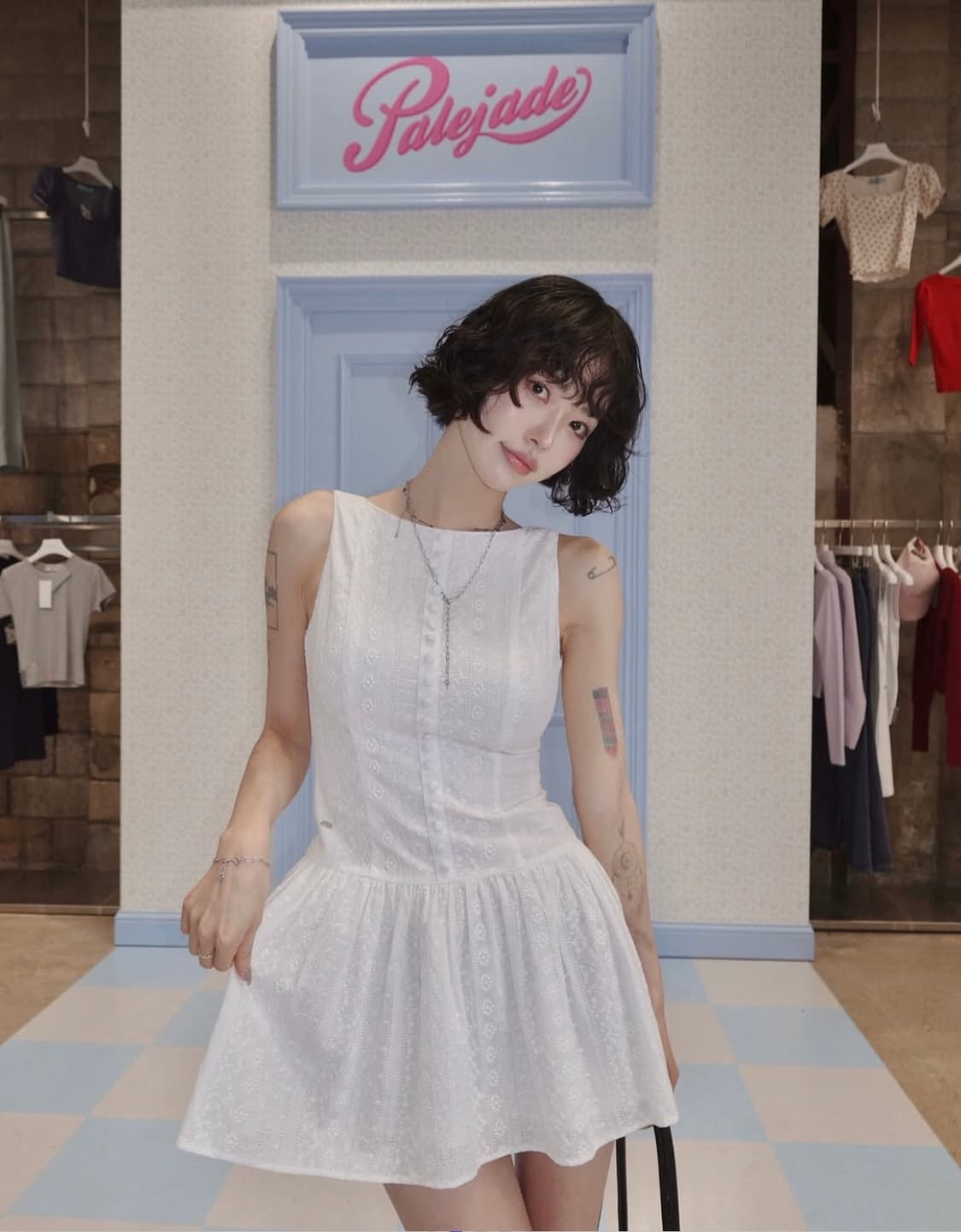 (새상품) 페일제이드 플라워 자카드 펀칭 드레스 원피스 화이트 S 상품이미지5