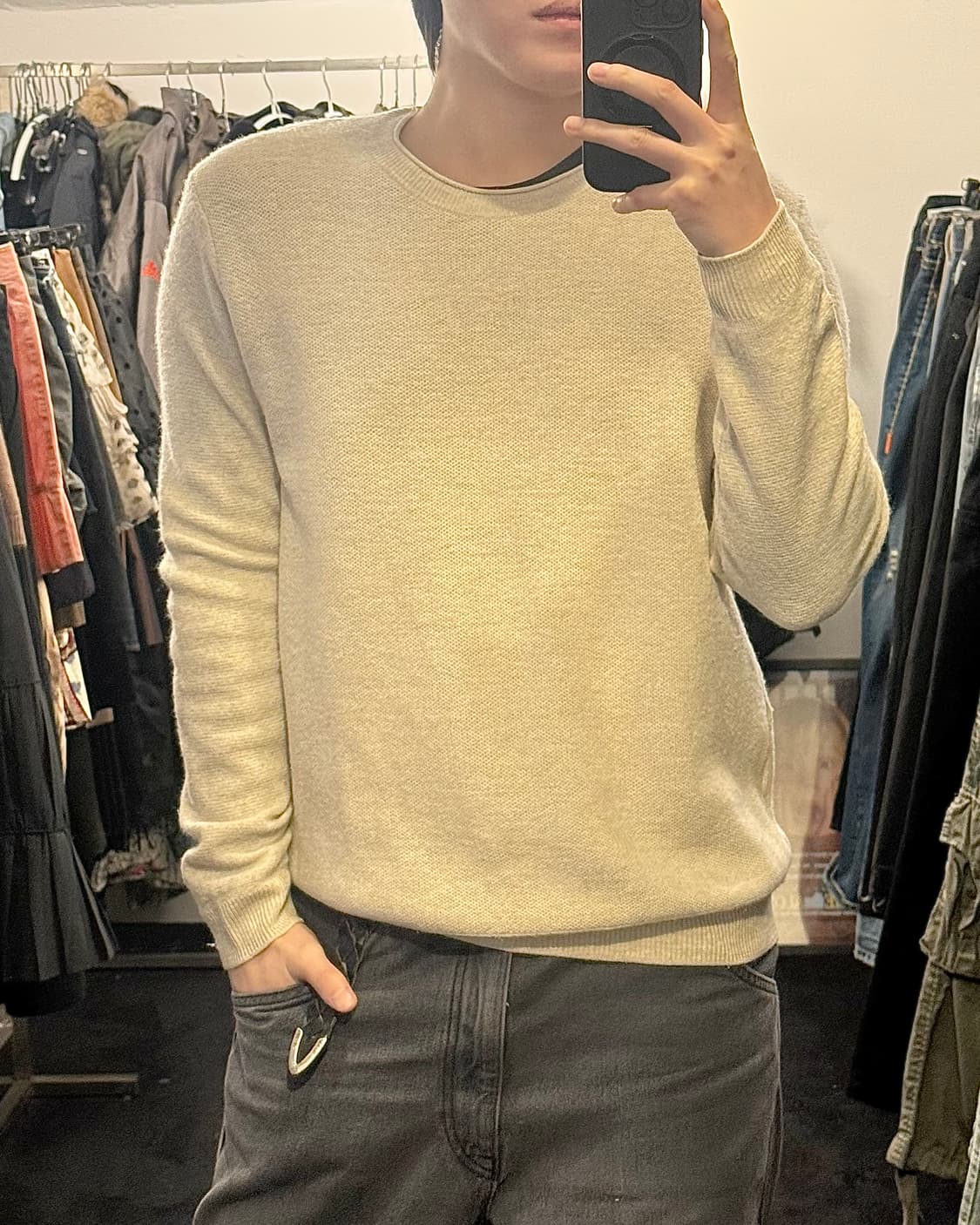 SERIES 시리즈 울 베이지 아이보리 컷팅 말린 넥 라인 니트 스웨터 상품이미지1