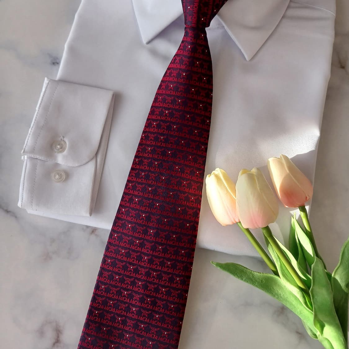 MCM 실크 버건디 올오버 로고 넥타이 9.3cm A+등급 A19405
 상품이미지5