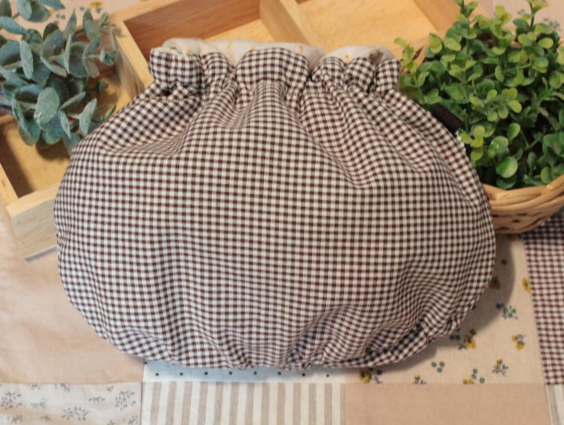 핸드메이드 브라운 체크 밴딩 파우치 상품이미지9