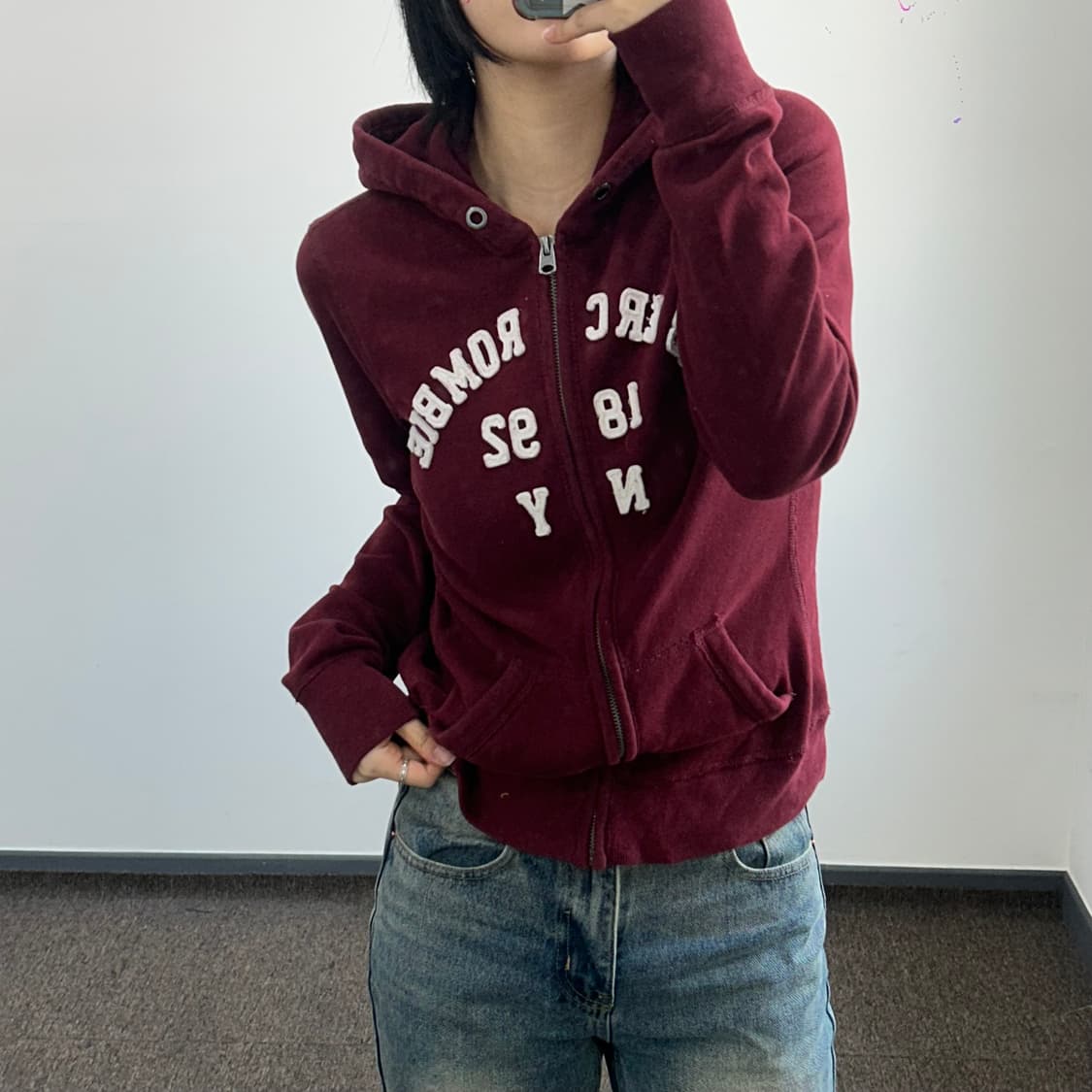 Abercrombie 아베크롬비 스펠아웃로고 버건디 후드집업 상품이미지1