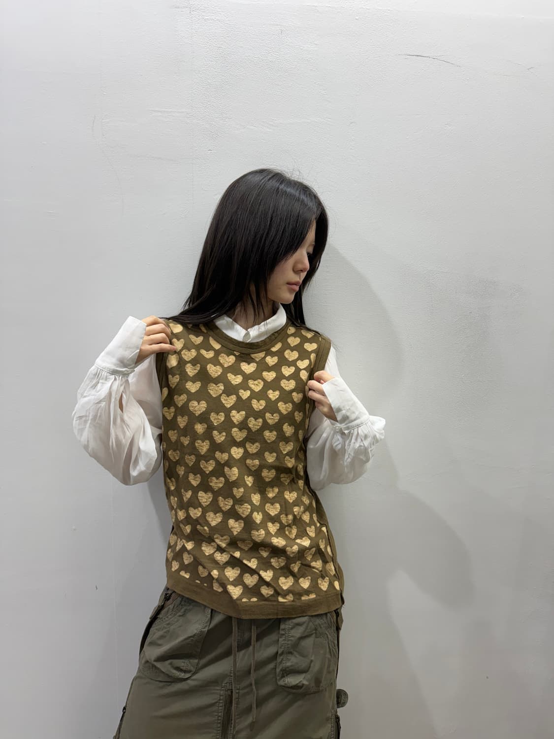 꼼데가르송 하트 패턴 코튼 슬리브리스 탑 상품이미지4