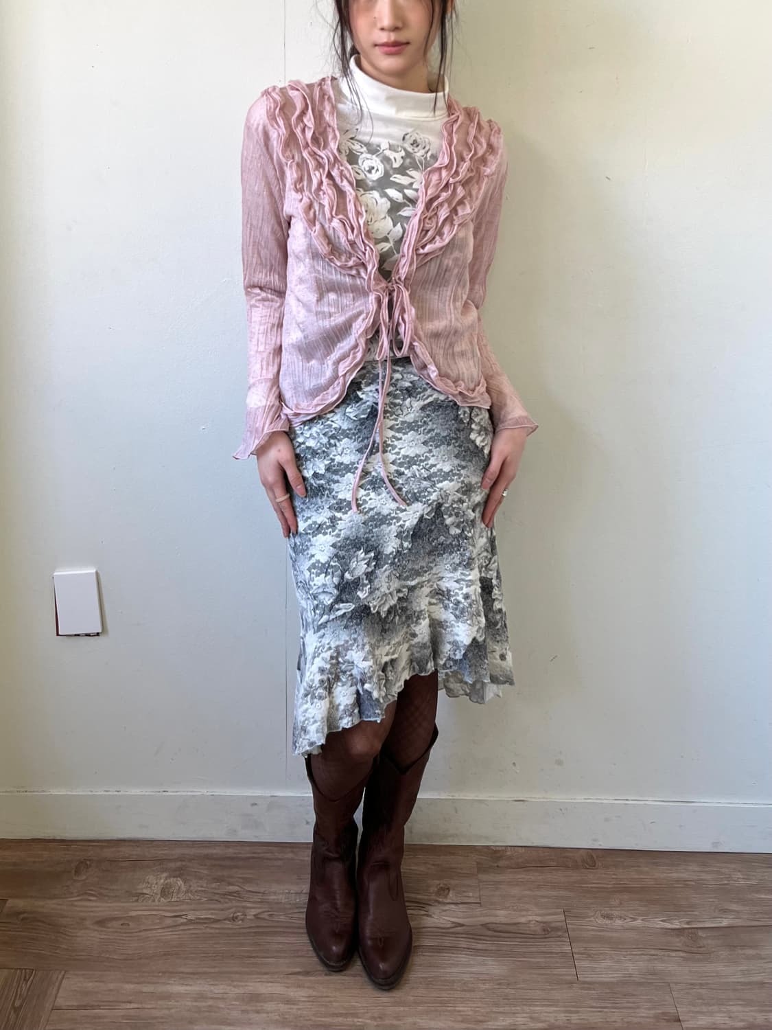 A.G.O 셔링 시스루 가디건 상품이미지7