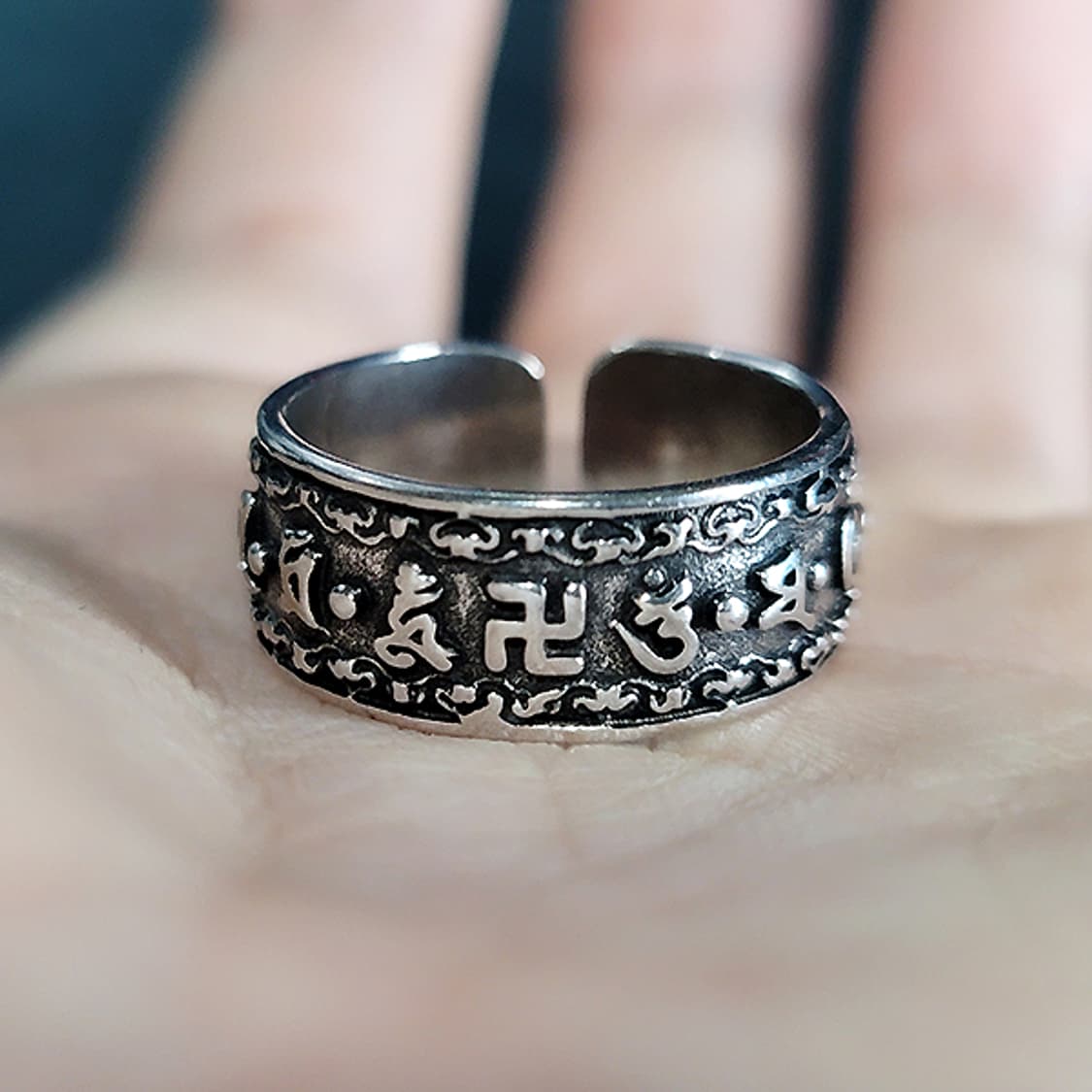 Karma 실버 남자 엔틱 빈티지 명품 수호신 불교 반지 상품이미지5