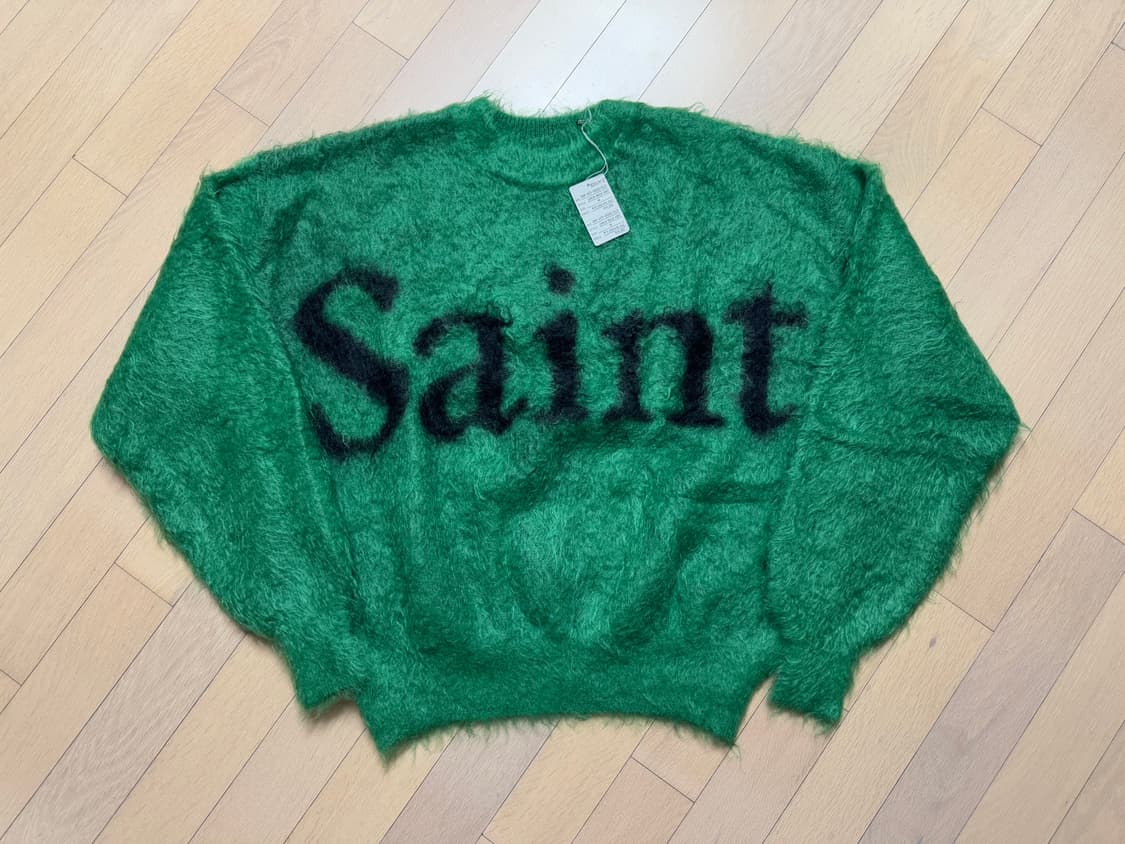 [M] 세인트미카엘 23AW 모헤어 크루넥 니트 그린 상품이미지3
