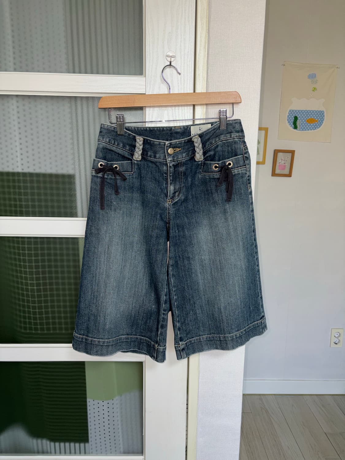 빈티지 워싱 7부 데님 팬츠 상품이미지1