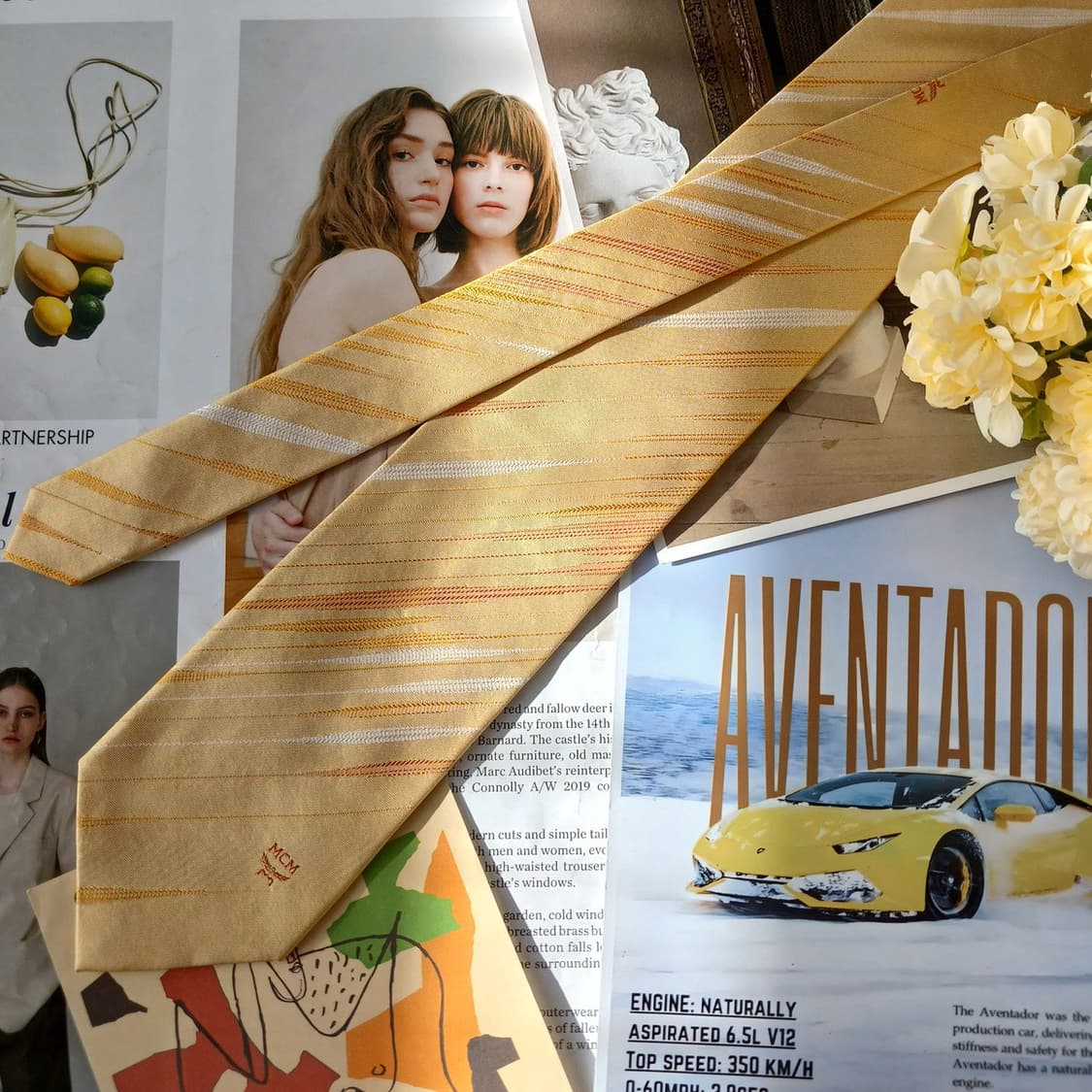 엠씨엠 실크 옐로우 스트라이프 넥타이 9.1cm A등급 A19709
 상품이미지4