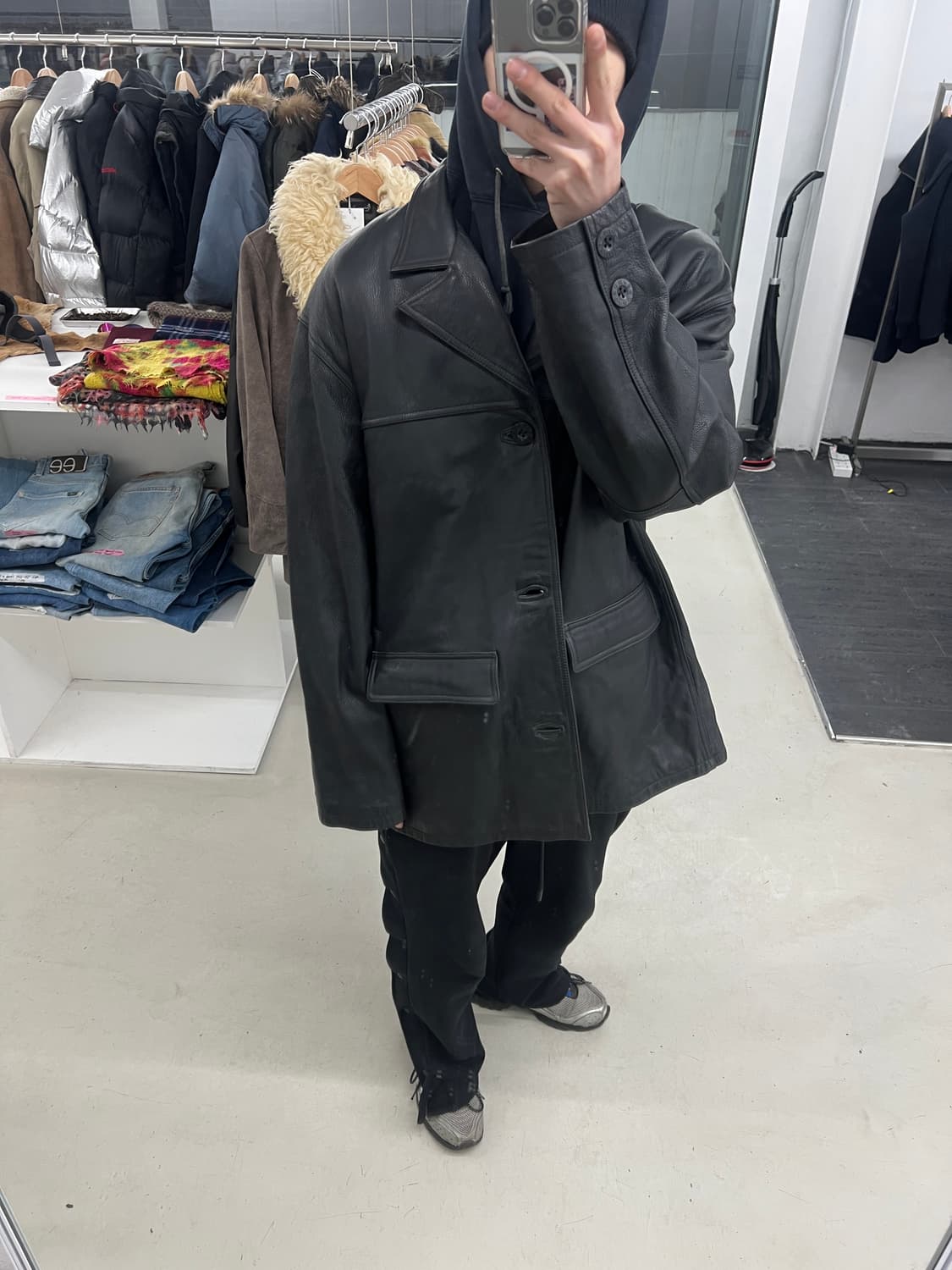 90s 휴고보스 레더 카코트 상품이미지1