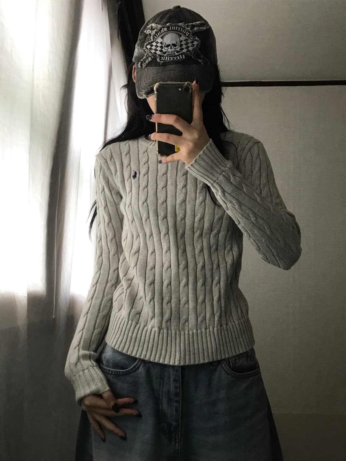 폴로 연그레이 케이블 니트 상품이미지1