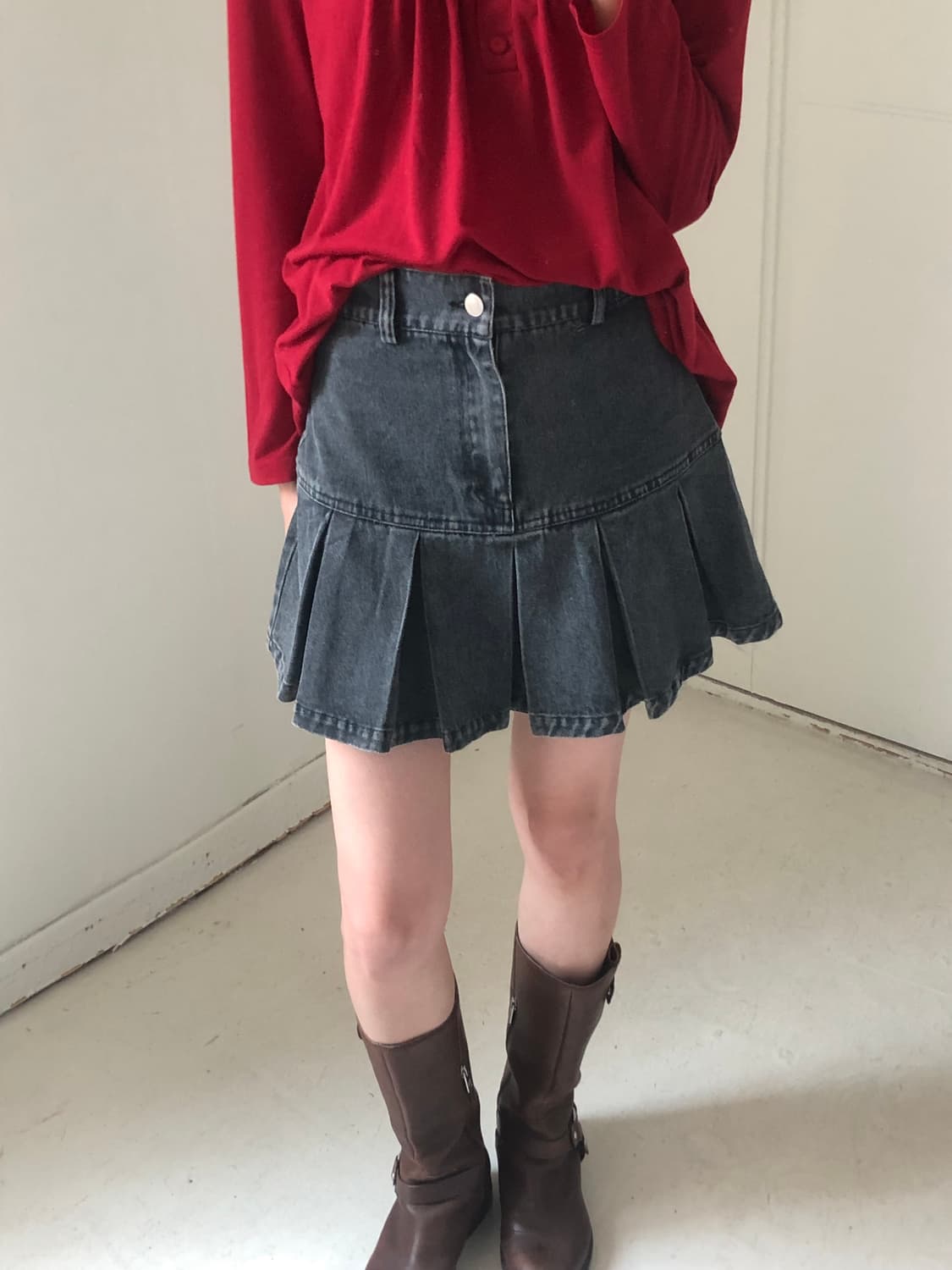 일본빈티지 데님 플리츠스커트 상품이미지4
