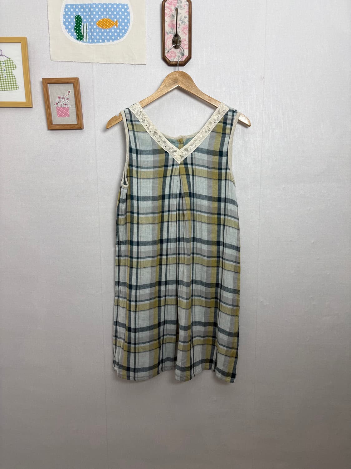 그린 체크 브이넥 원피스 상품이미지5