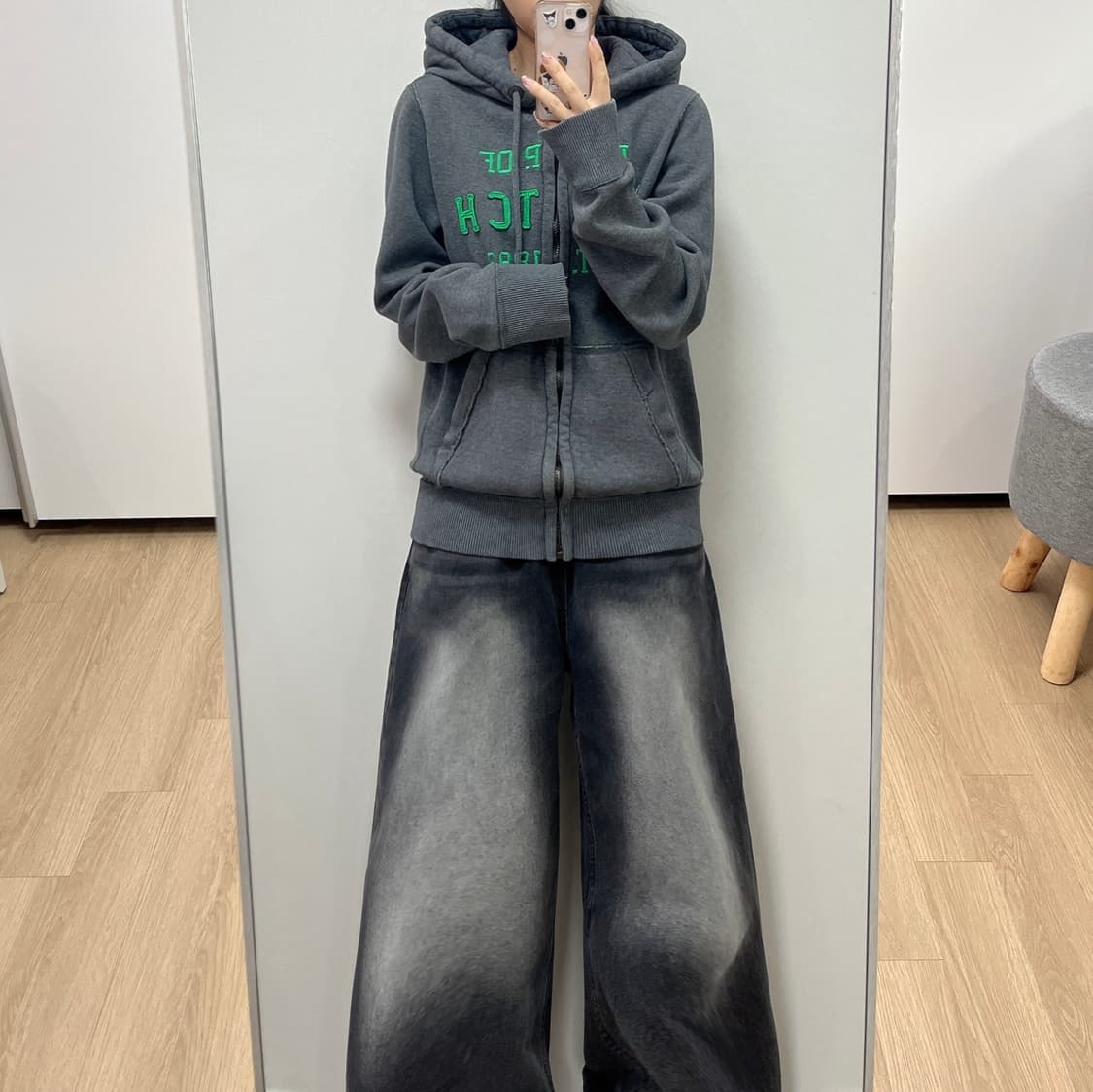 아베크롬비 자수로고 차콜 후드집업 상품이미지1