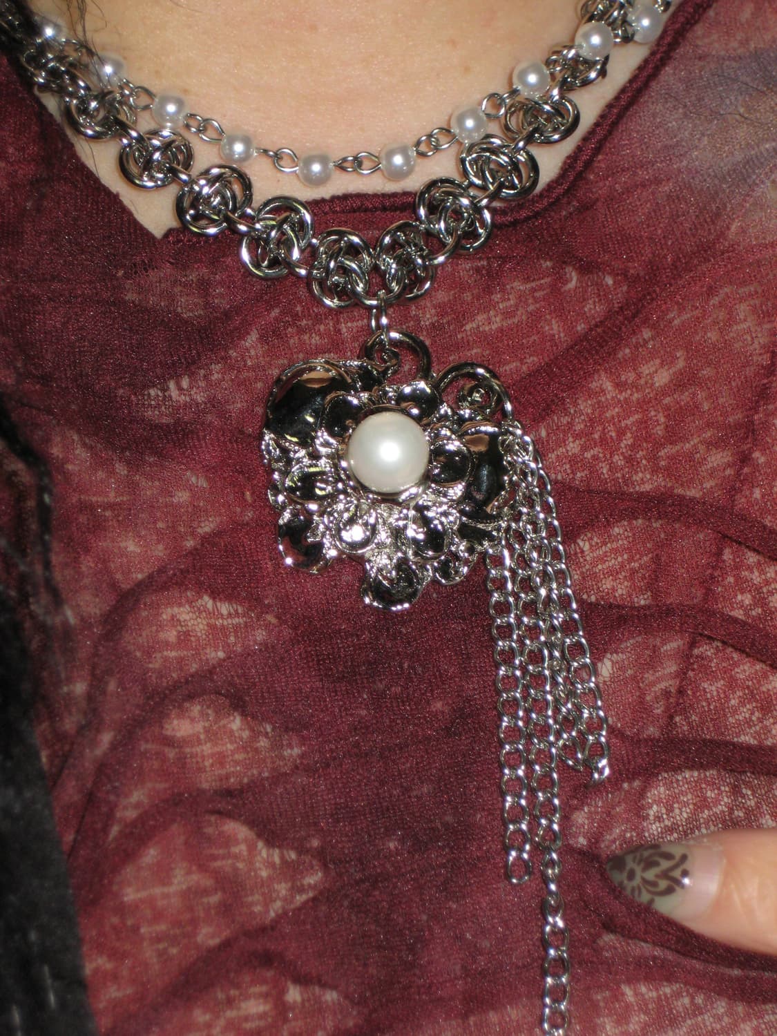 앤틱 오리엔탈 나비 진주 레이어드체인 목걸이 상품이미지2