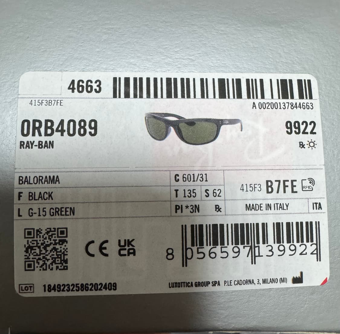 레이벤 발로라마 풀박 새상품 상품이미지3