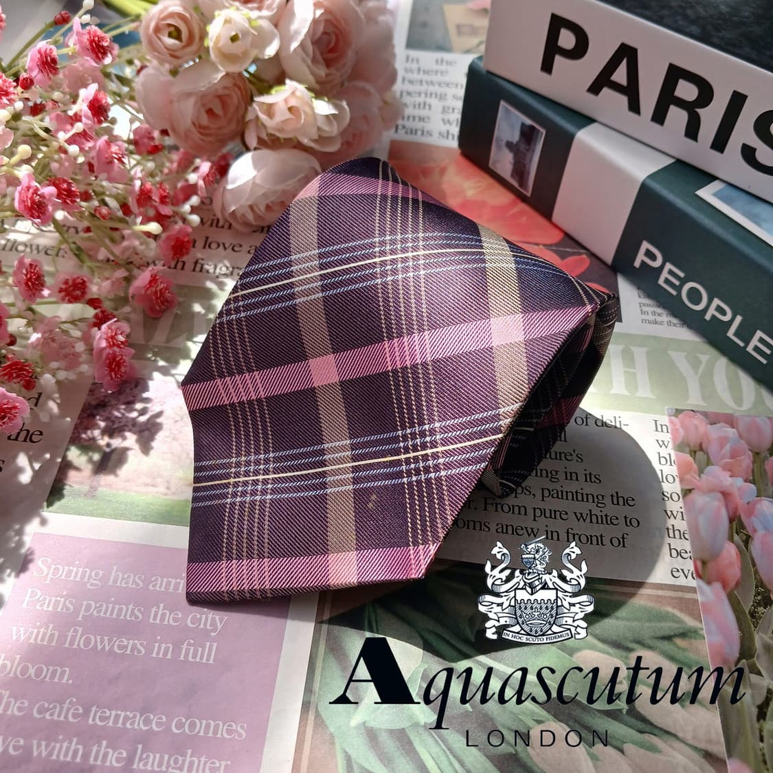 아쿠아스큐텀 실크 핑크 체크 넥타이 9.5cm A등급 E963
 상품이미지2