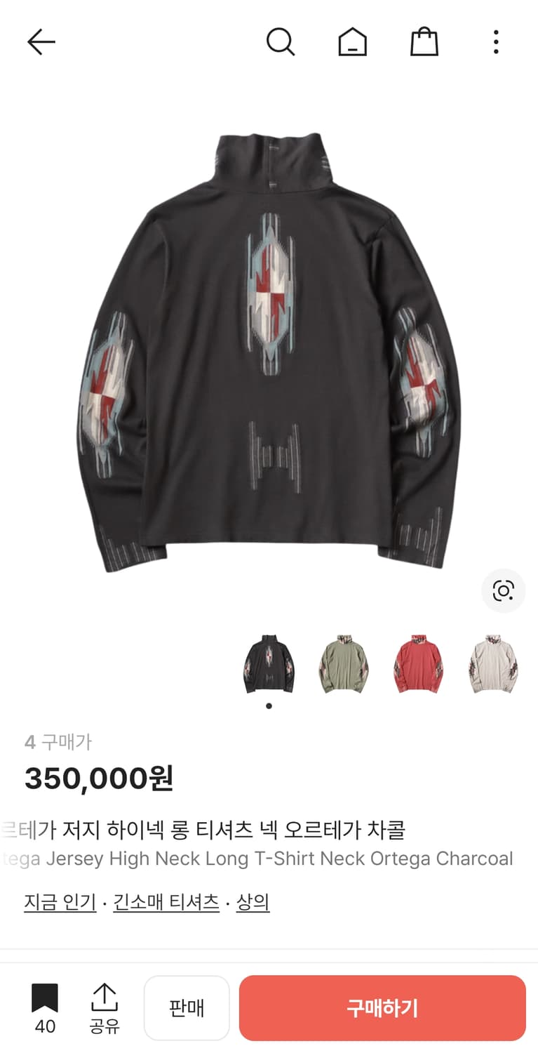 캐피탈 긴팔 오르테가 차콜 4 롱슬리브 하이넥 상품이미지1