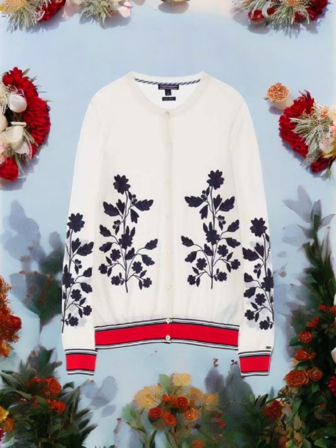 타미힐피거여성 울 100/플라워 자수  여성가디건/29만 상태좋음 상품이미지3