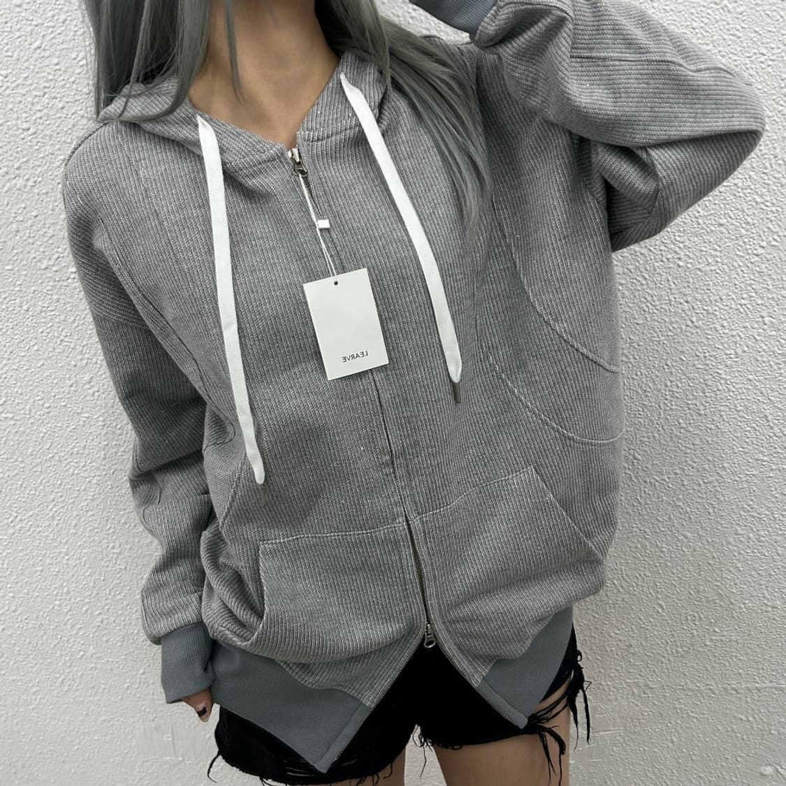 르아브 그레이 니트 후드집업 M 상품이미지1
