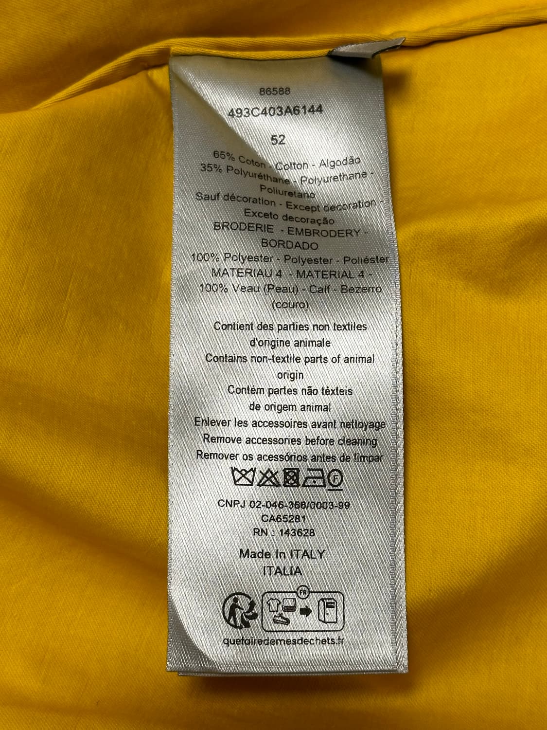 스톤아일랜드 x 디올 코튼블렌드 사틴 옐로 52(105-110) 국내판 상품이미지6