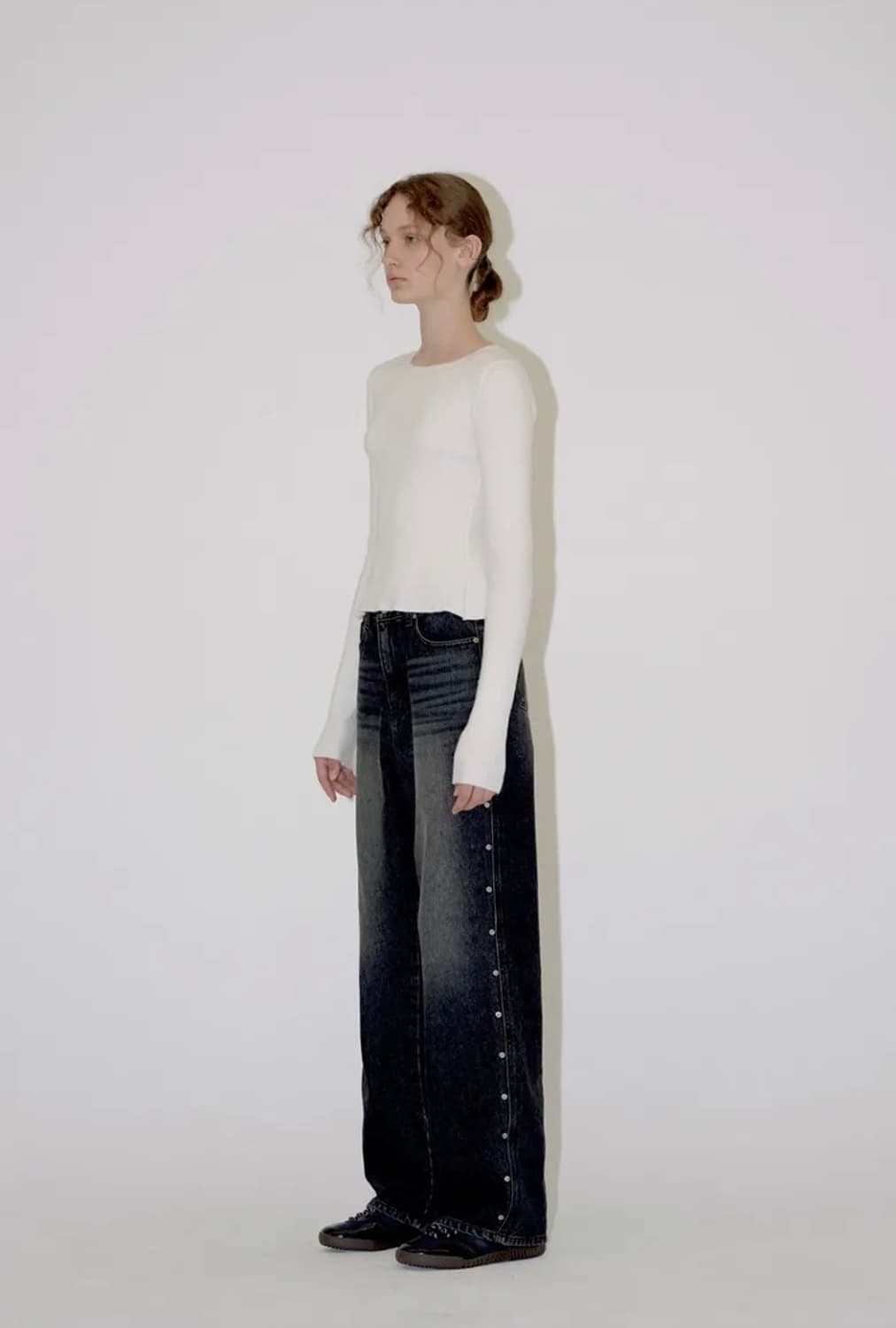 Side Fasten Denim Pants (Black) 상품이미지5